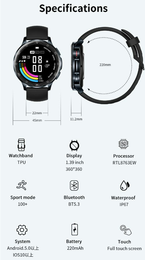 TECKMOOR New Smartwatch D9 1.39 HD Large Screen - White