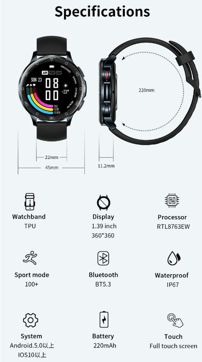TECKMOOR New Smartwatch D9 1.39 HD Large Screen - White