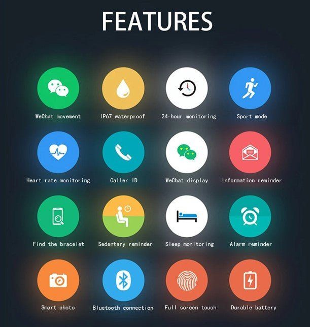 TECKMOOR TF9 Smart Watch Fitness Tracker Multi Sports Band - Black