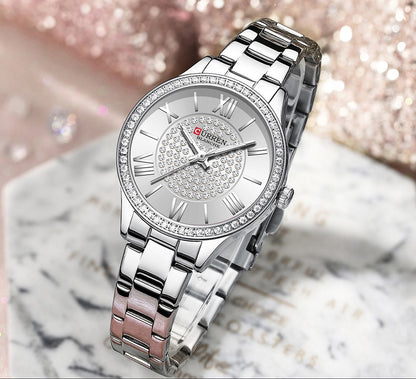 TECKMOOR CURREN Ladies Watch Fashion Steel Band Watch - White