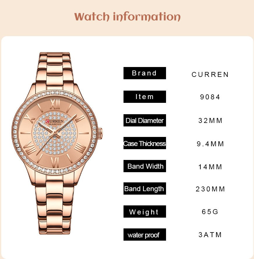 TECKMOOR CURREN Ladies Steel Watch - Gold White