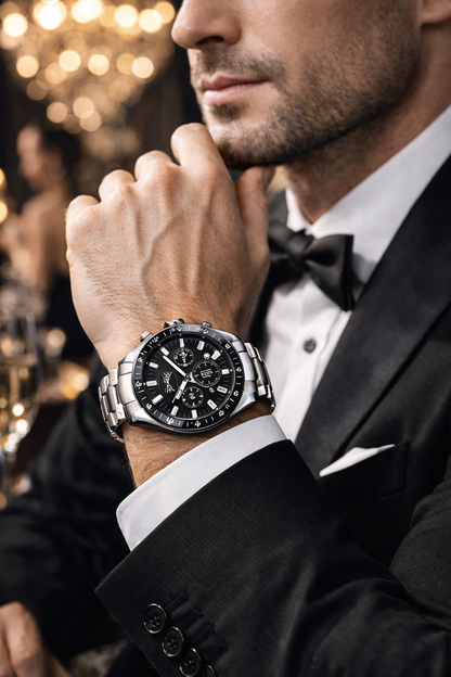 TECKMOOR Men's Watch LIGE Multi-Function Three-Eye Corrugated Watch - Silver Black